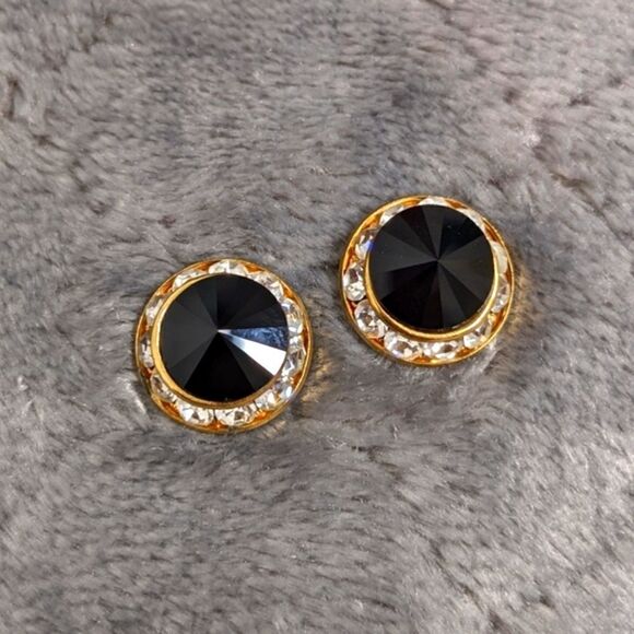 Eisenberg Jewelry - Vintage Eisenberg Ice Black & Clear Halo Crystal Button Pierced Earrings